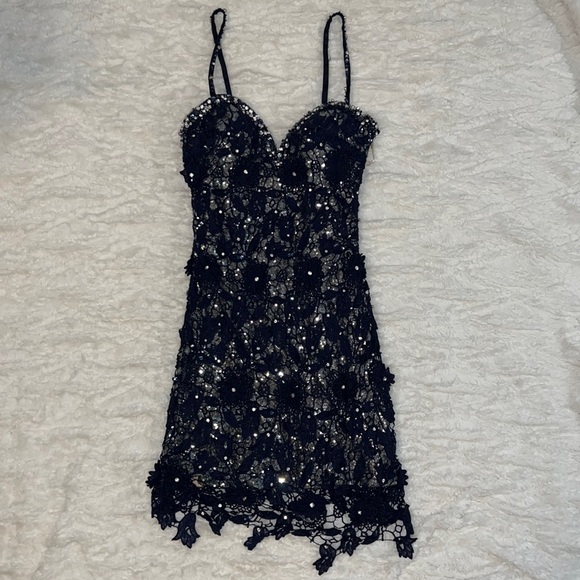 Jovani Sequin Navy Dress - Picture 1 of 6